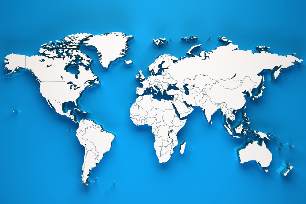 Fototapety Mapa świata na niebieskim tle
