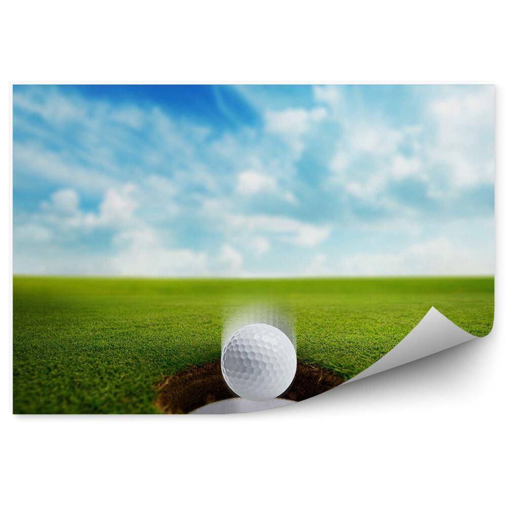 Fototapeta samoprzylepna Dołek piłka golfowa niebo chmury trawa
