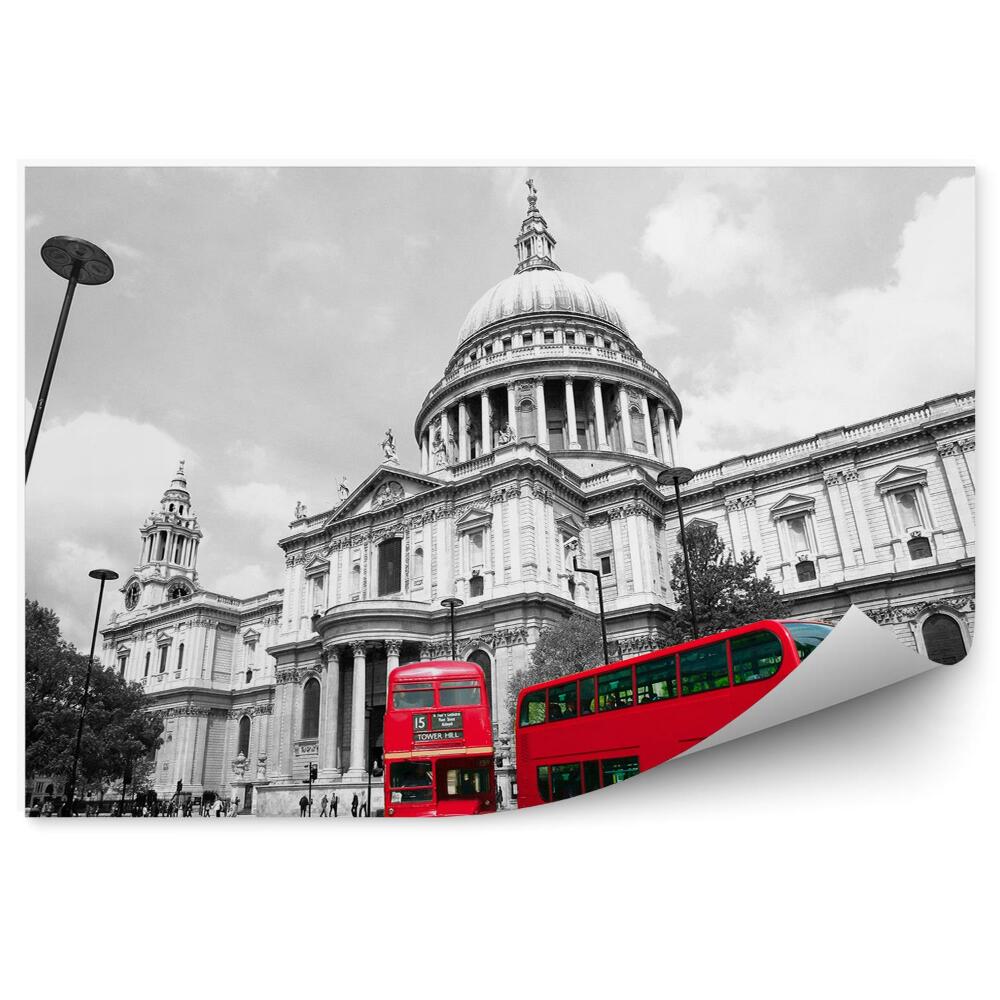 Fototapeta Londyńskie autobusy katedra świętego pawła