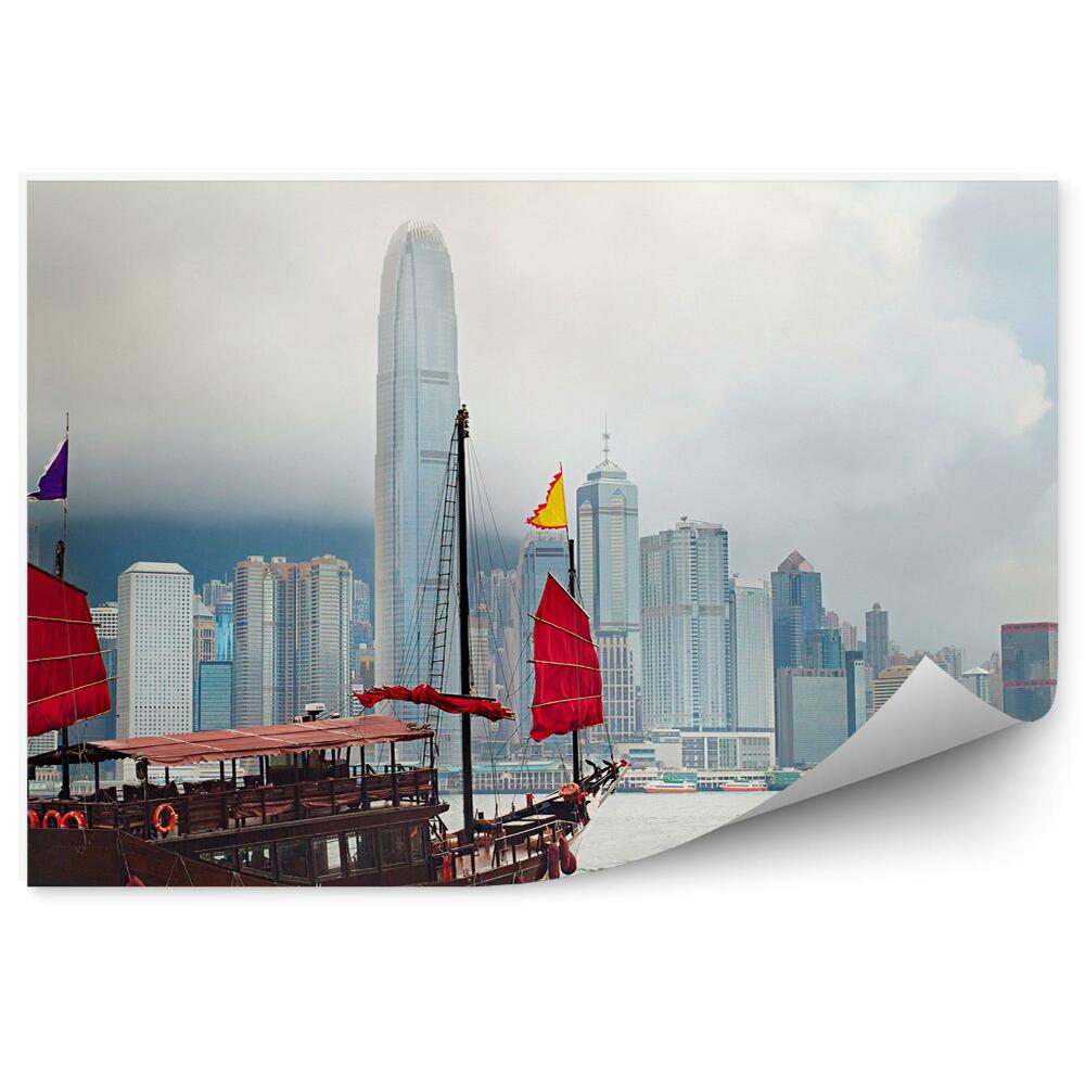 Okleina na ścianę Jacht hong kong miasto woda