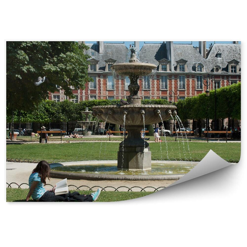 Fototapeta plac Ludwika XIII fontanna drzewa niebo Paryż Francja