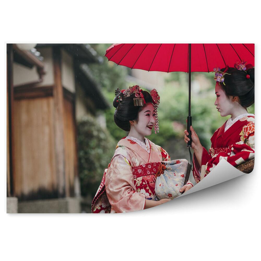 Fotopeta Japonia miasto kobiety gejsze deszcz parasol