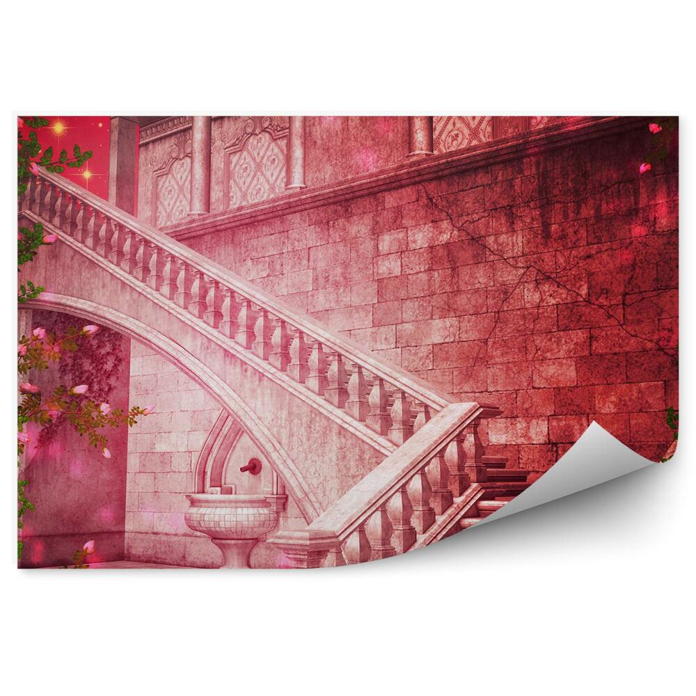 Fototapeta samoprzylepna Różowe schody kwiaty