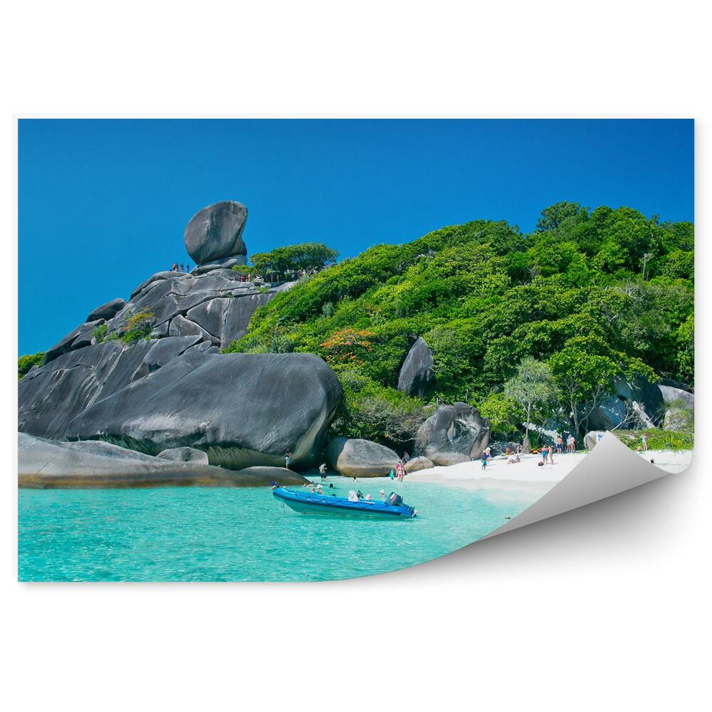 Fototapeta Wyspy skały turyści plaża drzewa
