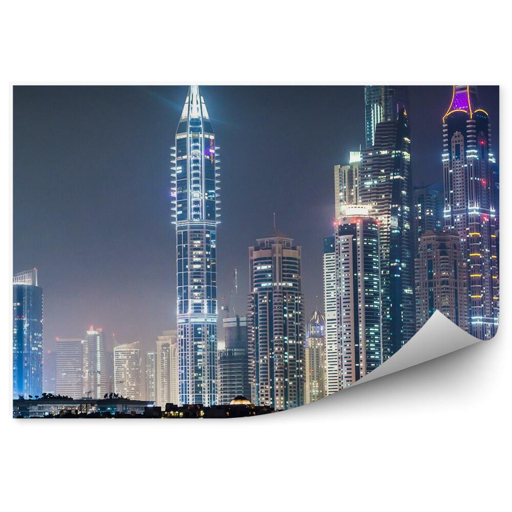 Fototapeta wieżowce ocean noc światła Dubaj