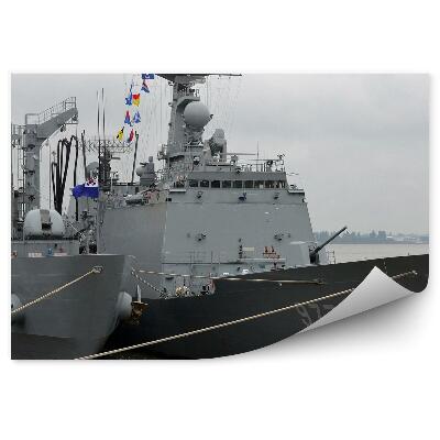 Okleina na ścianę Okręty wojskowe port flagi