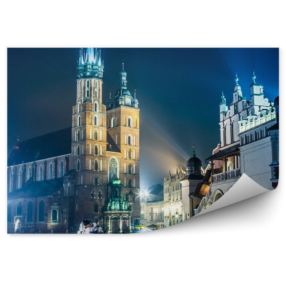 Fototapeta Kraków stare miasto kościół Mariacki noc światła
