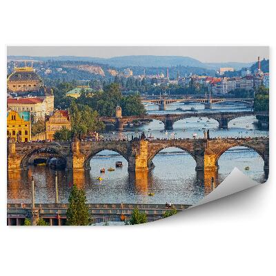 Fototapeta samoprzylepna Wełtawa widok z lotu ptaka mosty turyści