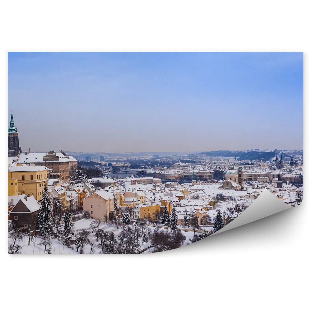 Okleina na ścianę panorama miasta Praga zima śnieg