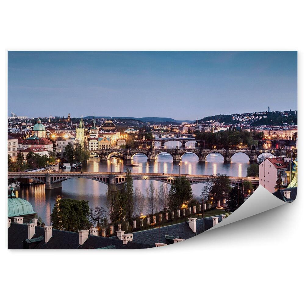 Okleina na ścianę mosty panorama miasta Praga mroki