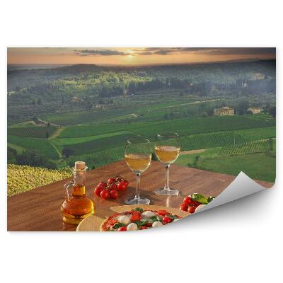 Fototapeta Włoska pizza i szklanki białego wina w chianti włochy