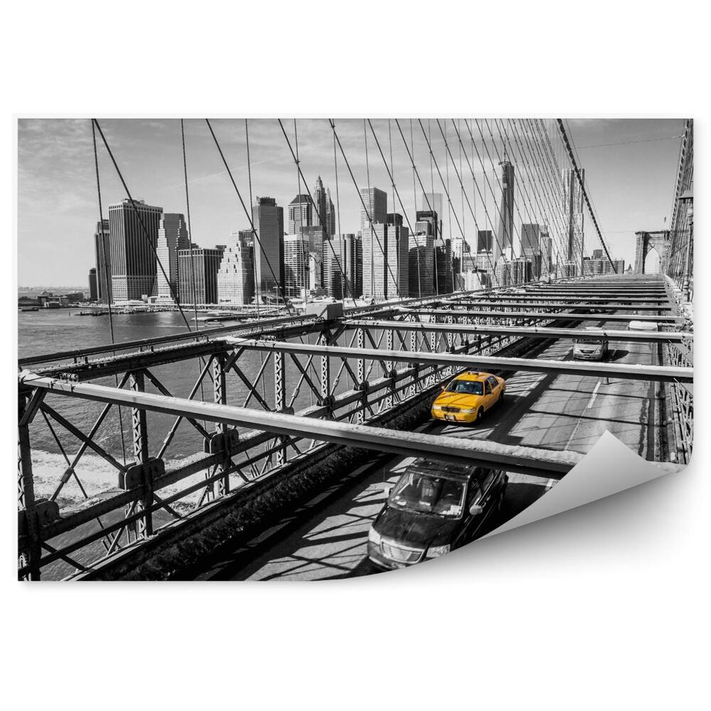 Fototapeta Taxi cab przekroczeniu mostu brooklynie w nowym jorku