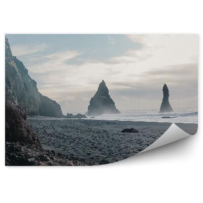 Okleina ścienna Woda fale plaża skały kamienne góry