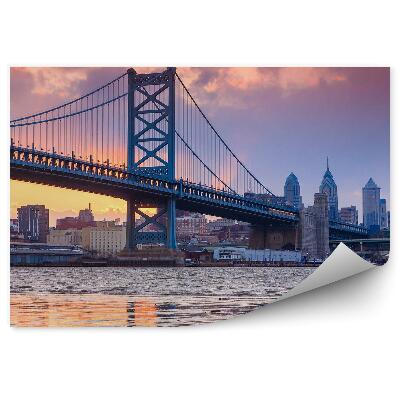 Okleina na ścianę Miasto rzeka most pochmurne niebo