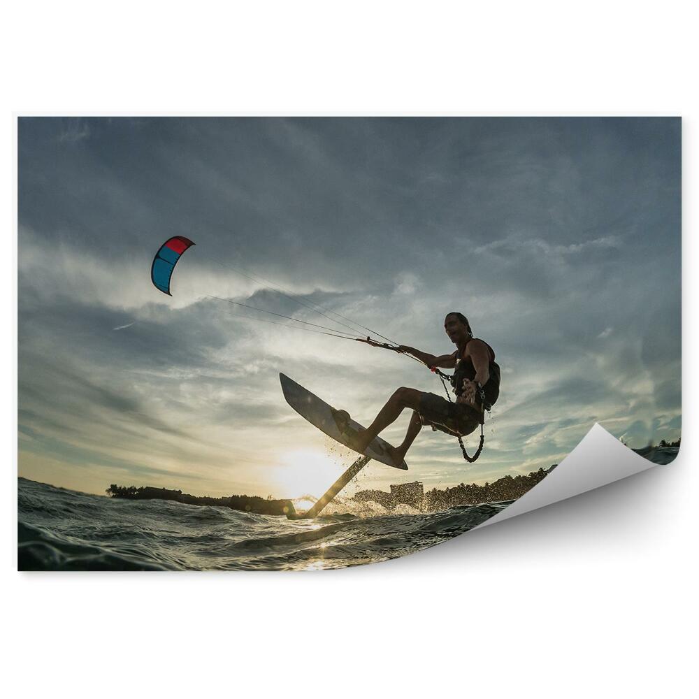 Fototapeta samoprzylepna Kitesurfing ocean niebo chmury sport