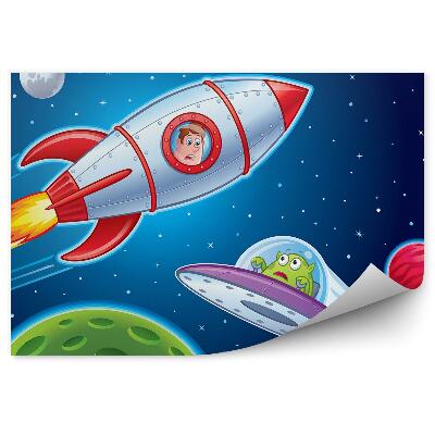 Fototapeta samoprzylepna Kosmita statek planety kosmos człowiek w rakiecie