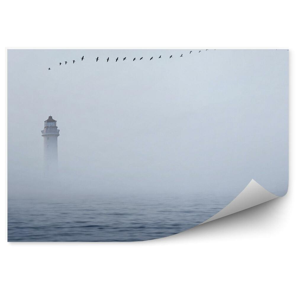 Okleina ścienna Latarnia morska morze ptaki niebo mgła widok