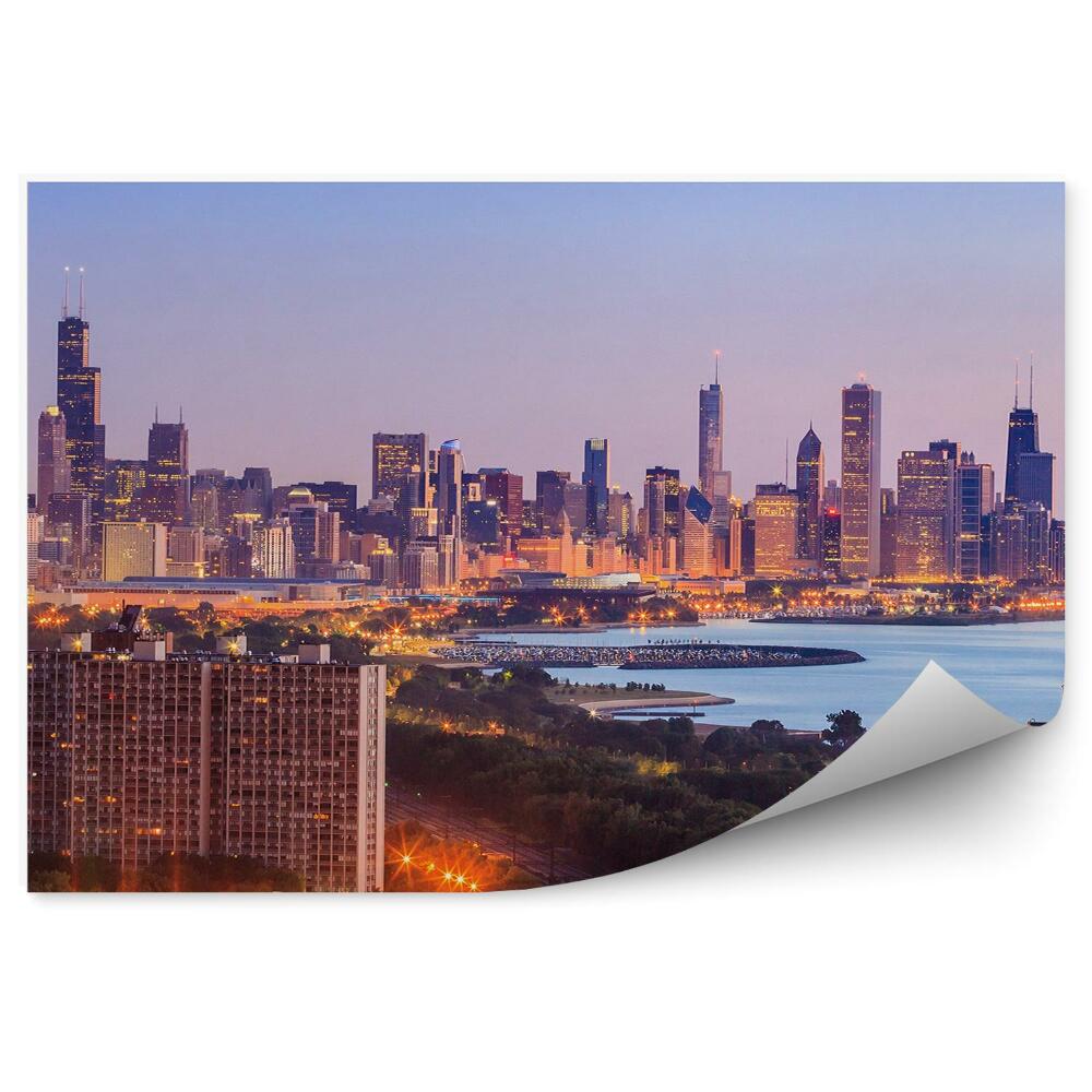 Fototapeta na ścianę widok z lotu ptaka centrum Chicago wieżowce niebo światła ocean