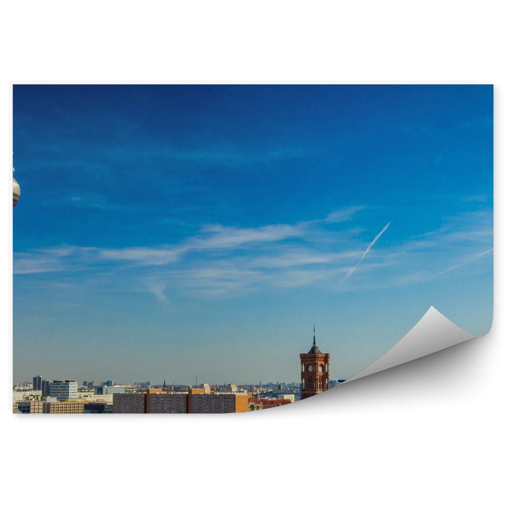 Fototapeta Wieża telewizyjna budynki berlin niebo chmury drzewa
