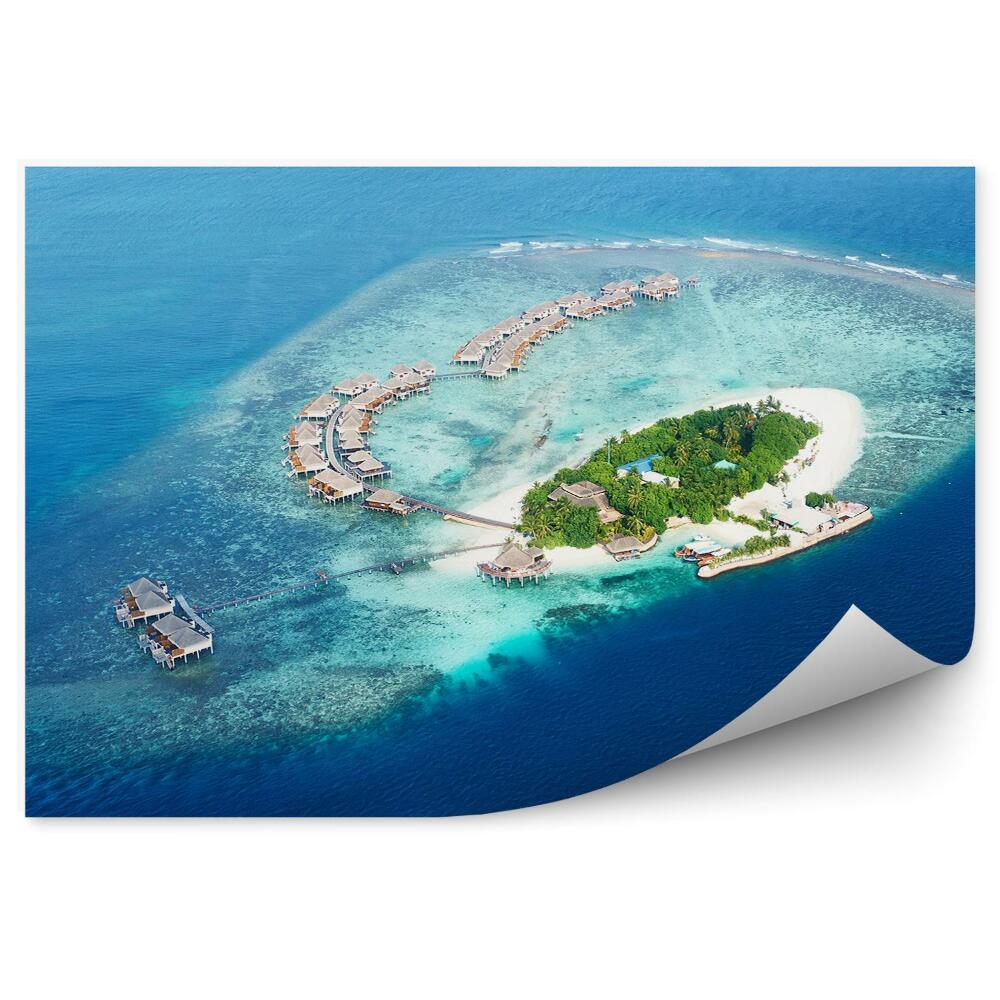 Okleina ścienna Wyspa malediwy z lotu ptaka ocean domy