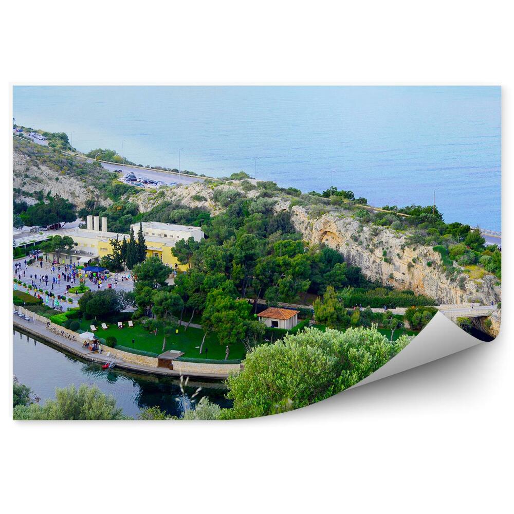 Okleina na ścianę morze wyspy droga domy ludzie rośliny Ateny Grecja