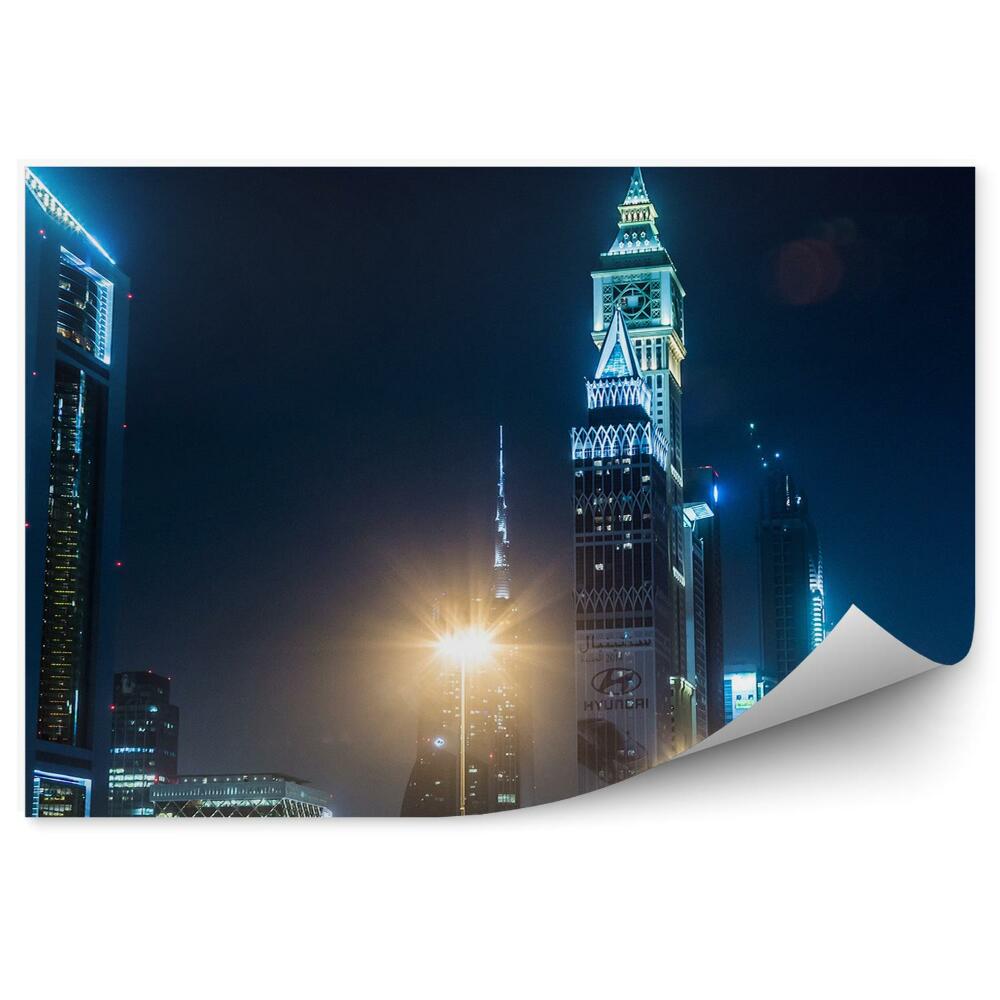 Okleina ścienna Dubaj nocą budynki światła ruch samochody