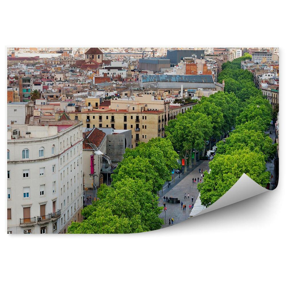 Okleina ścienna Barcelona budynki drzewa ludzie widok z lotu ptaka