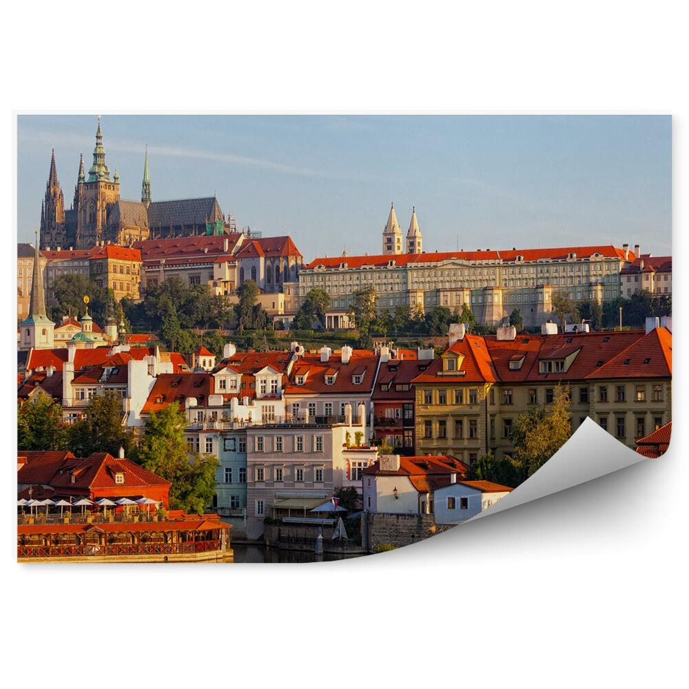 Okleina na ścianę widok zamek Praski most Karola zachód słońca Praga