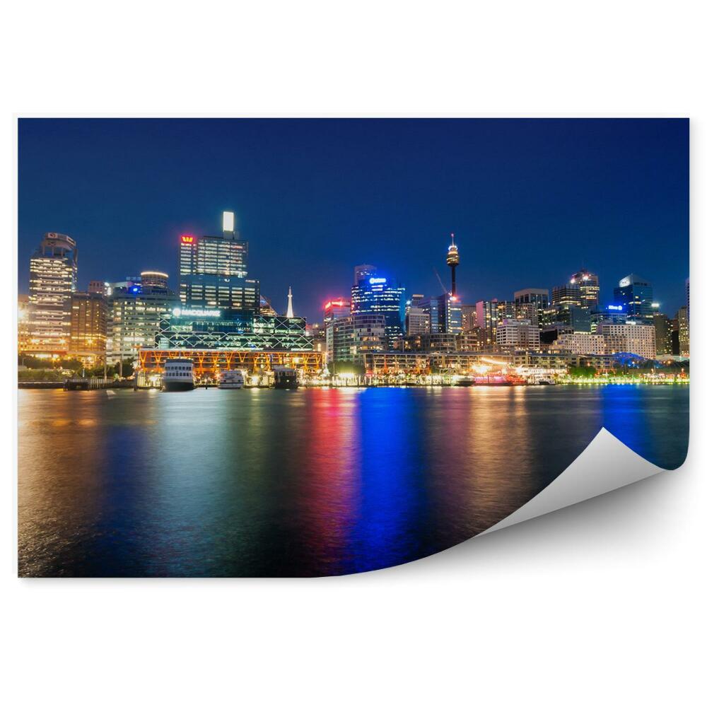 Okleina na ścianę wieżowce łódki ocean światła noc Sydney