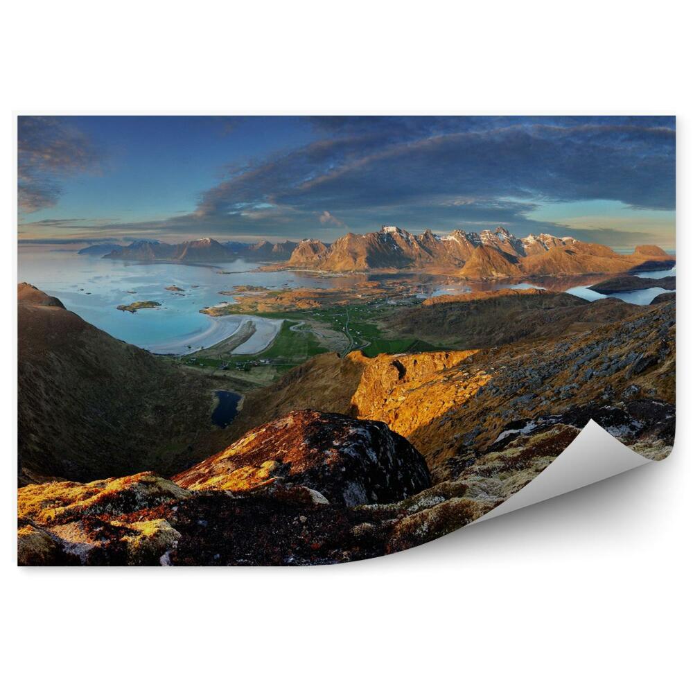 Fototapeta Panorama norwegia krajobraz z oceanu i góry - lofoty