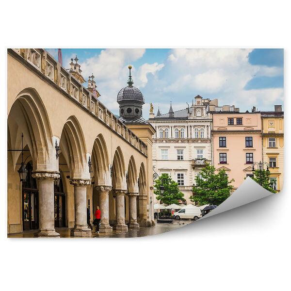 Fototapeta na ścianę sukiennice budynki ludzie lampy Kraków niebo chmury