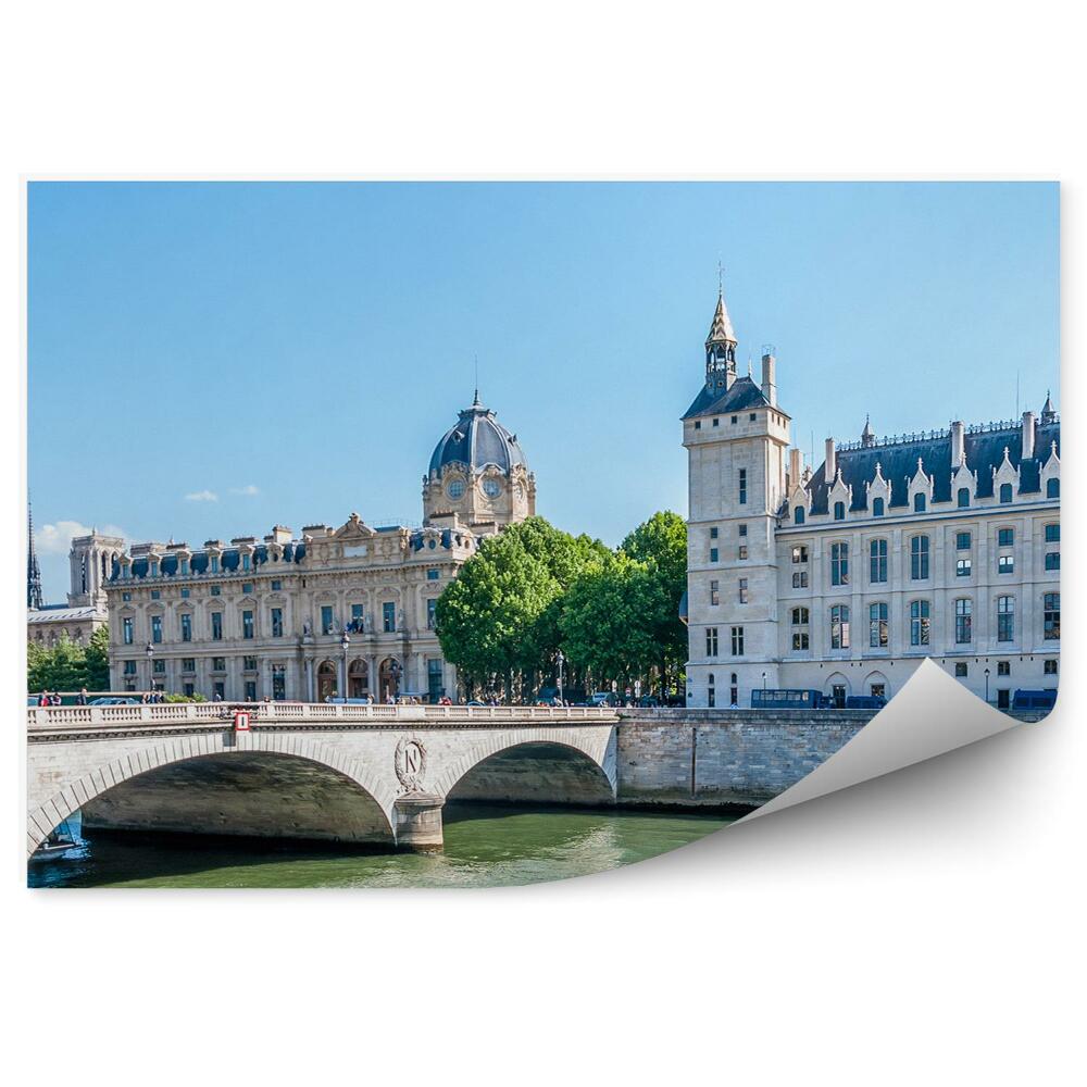 Fototapeta most Saint-Michel budynki drzewa Francja Paryż Sekwana