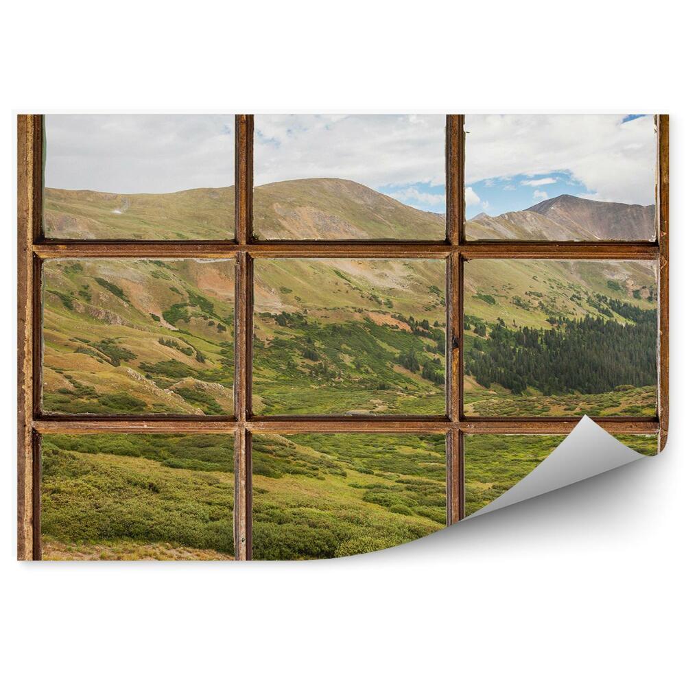 Fototapeta na ścianę Wzgórza zieleń krajobraz drewniane okno