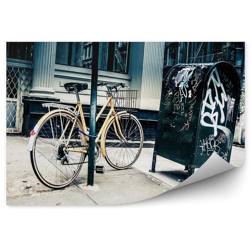 Fototapeta budynki kosz chodnik ulica żółty rower Nowy Jork