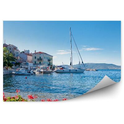 Fototapeta Miasto portowe wybrzeże chorwacja kwiaty łodzie