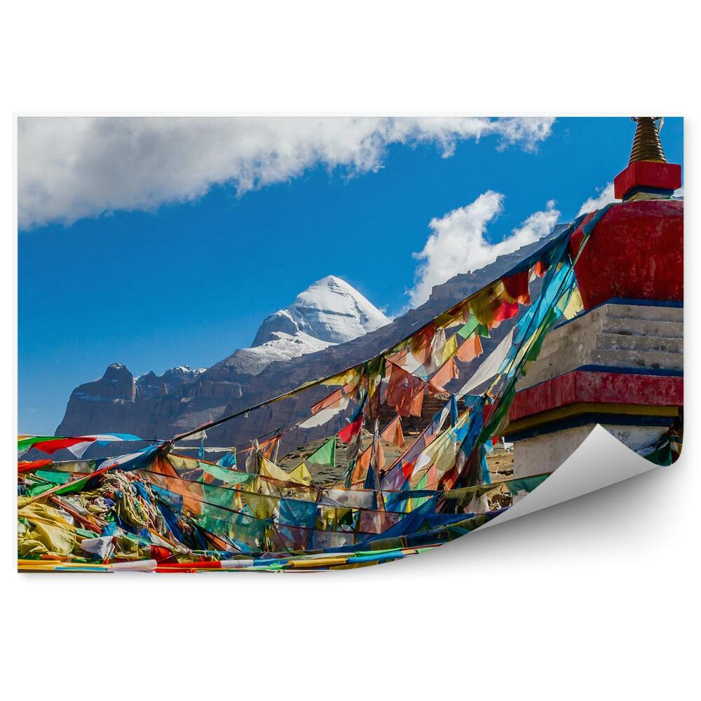 Okleina na ścianę Tybet góra kajlas wstążki niebo chmury