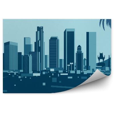 Fototapeta wieżowce Los Angeles napis Hollywood palmy obrazek