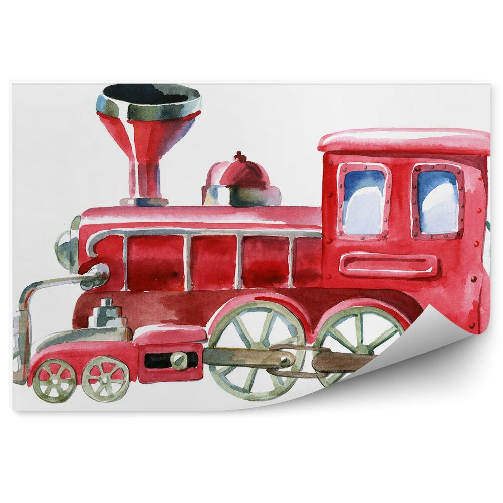 Fototapeta Czerwona lokomotywa malowana jednolite tło