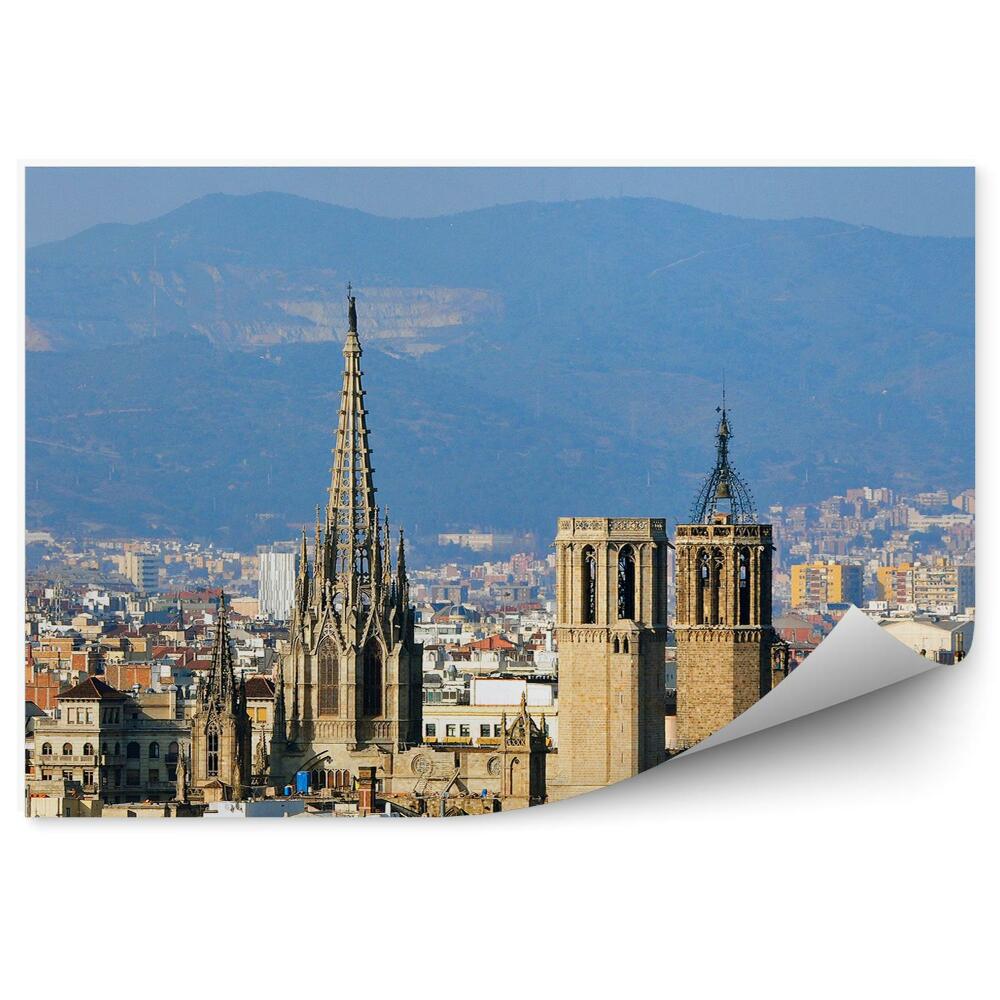 Okleina ścienna widok panorama miasta katedra budynki Barcelona Hiszpania