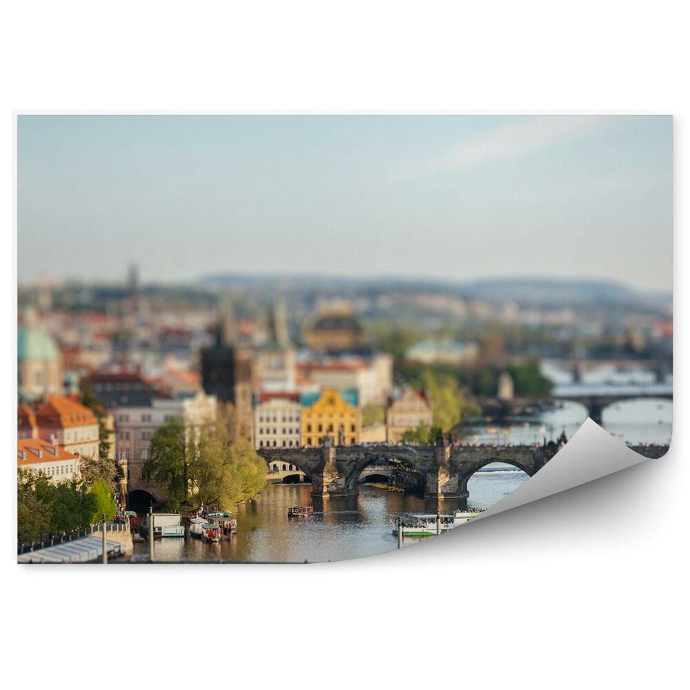 Fototapeta Panorama miasta most wełtawa praga prom łodzie