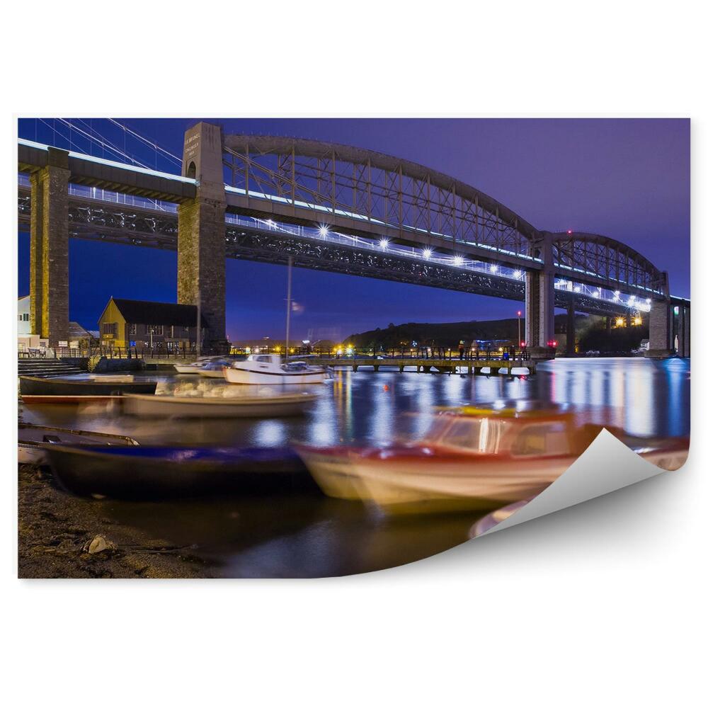 Fototapeta samoprzylepna Noc most światła łodzie kornwalia