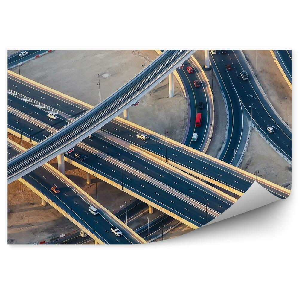 Okleina na ścianę Widok z lotu ptaka drogi mosty auta