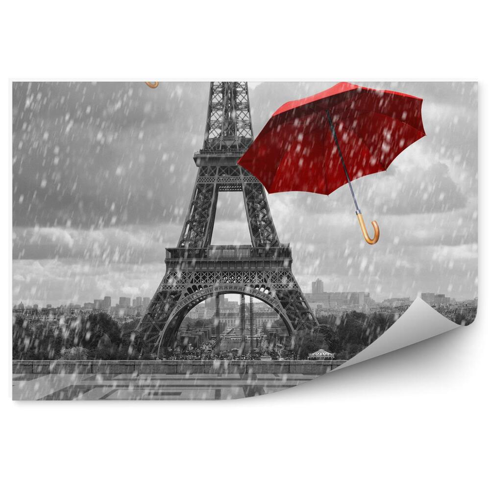 Fototapeta Wieża eiffla z latającymi parasolami.