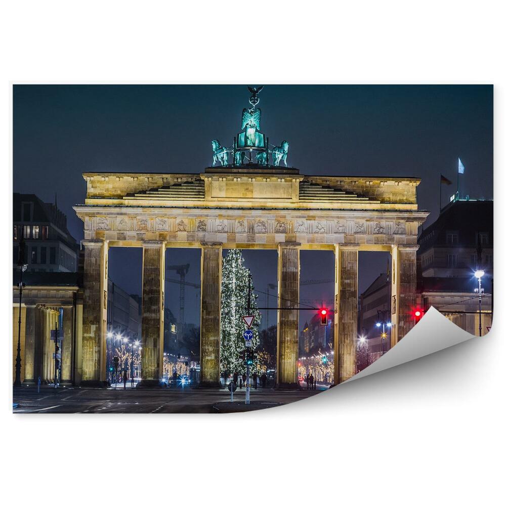 Fototapeta brama brandenburska Berlin droga Boże Narodzenie znaki drogowe samochody