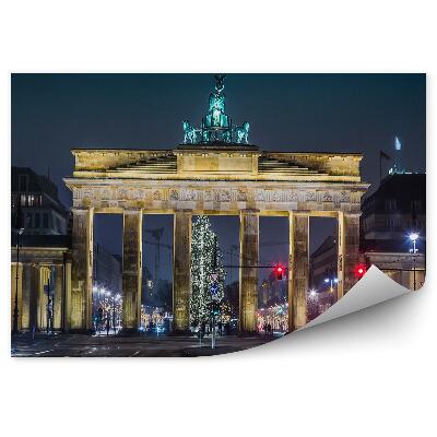 Fototapeta brama brandenburska Berlin droga Boże Narodzenie znaki drogowe samochody