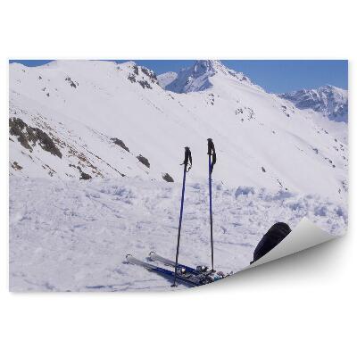Okleina na ścianę Giewont góry zima śnieg tatry narty kije plecak turysta