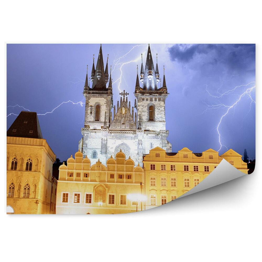 Okleina na ścianę stare miasto Praga burza pioruny