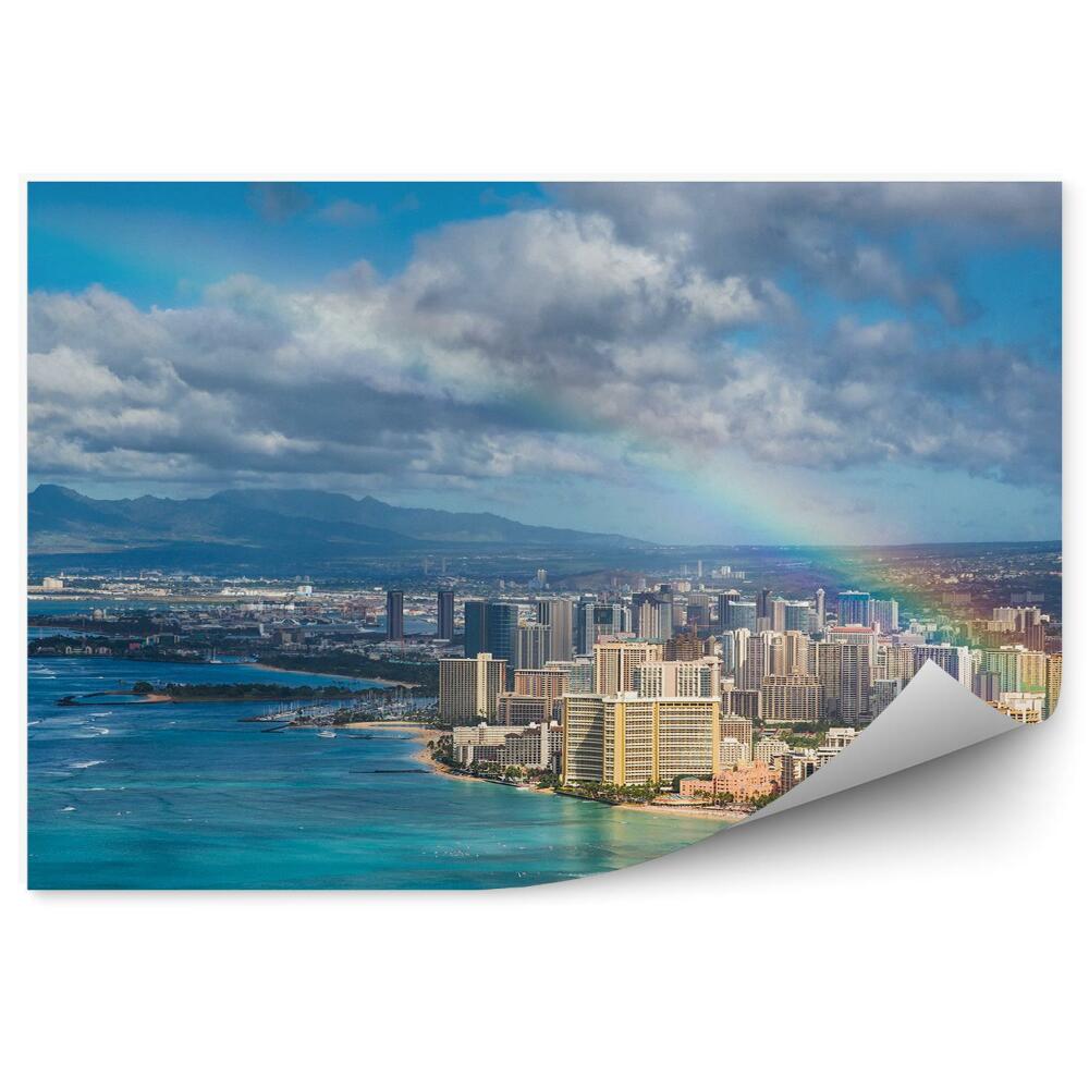 Fototapeta widok z lotu ptaka Hawaje niebo chmury tęcza