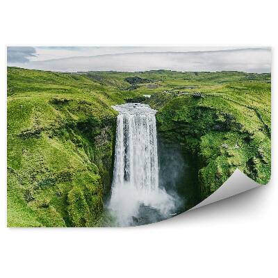 Okleina ścienna Zielone pola wodospad turyści krajobraz