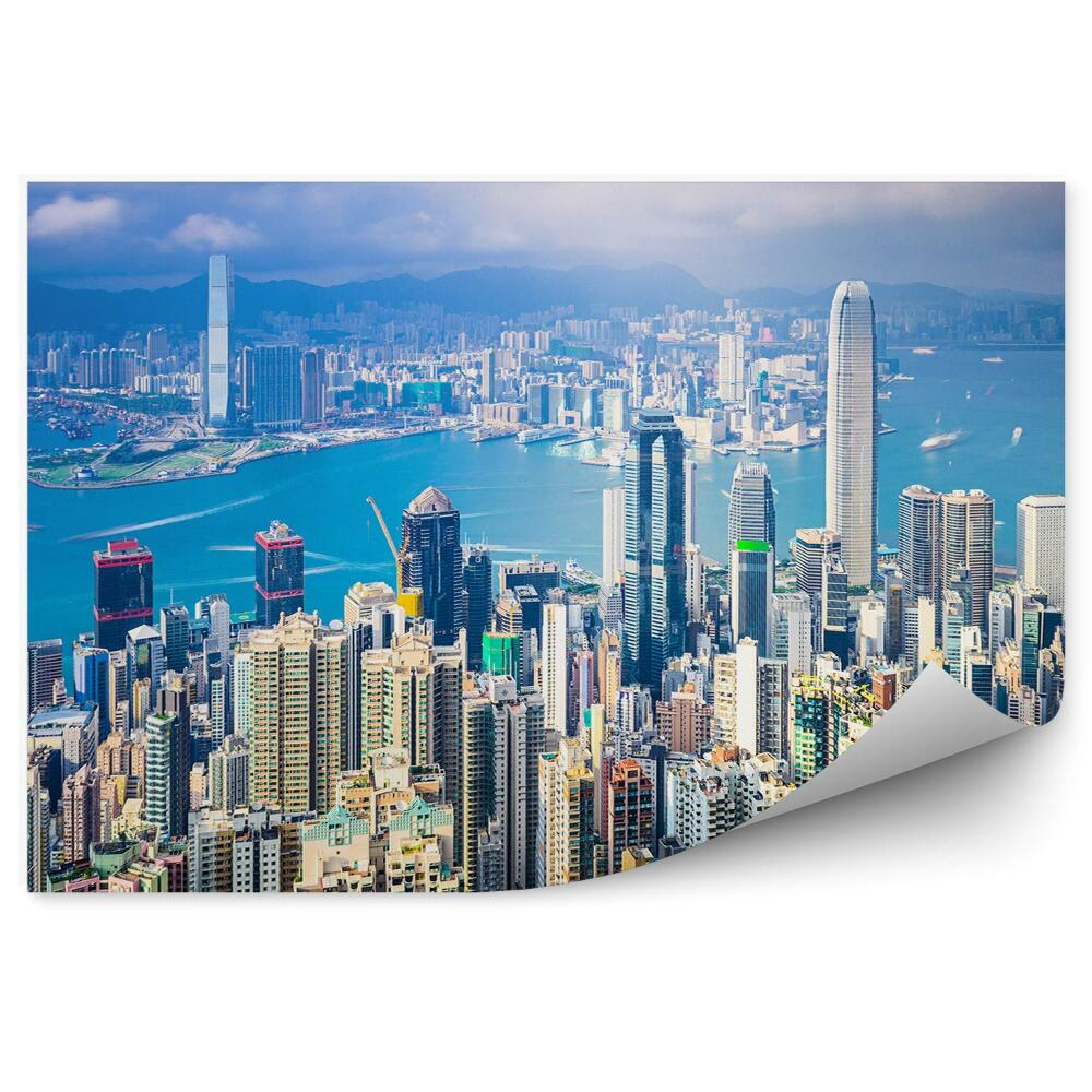 Okleina ścienna Hong kong widok z lotu ptaka budynki miasto